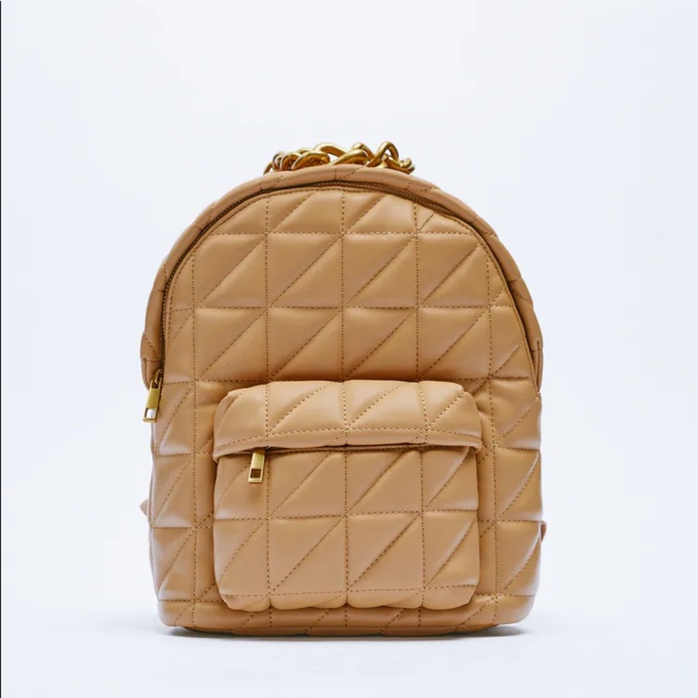 Zara Beige Quilted Backpack - Picture 3 of 7